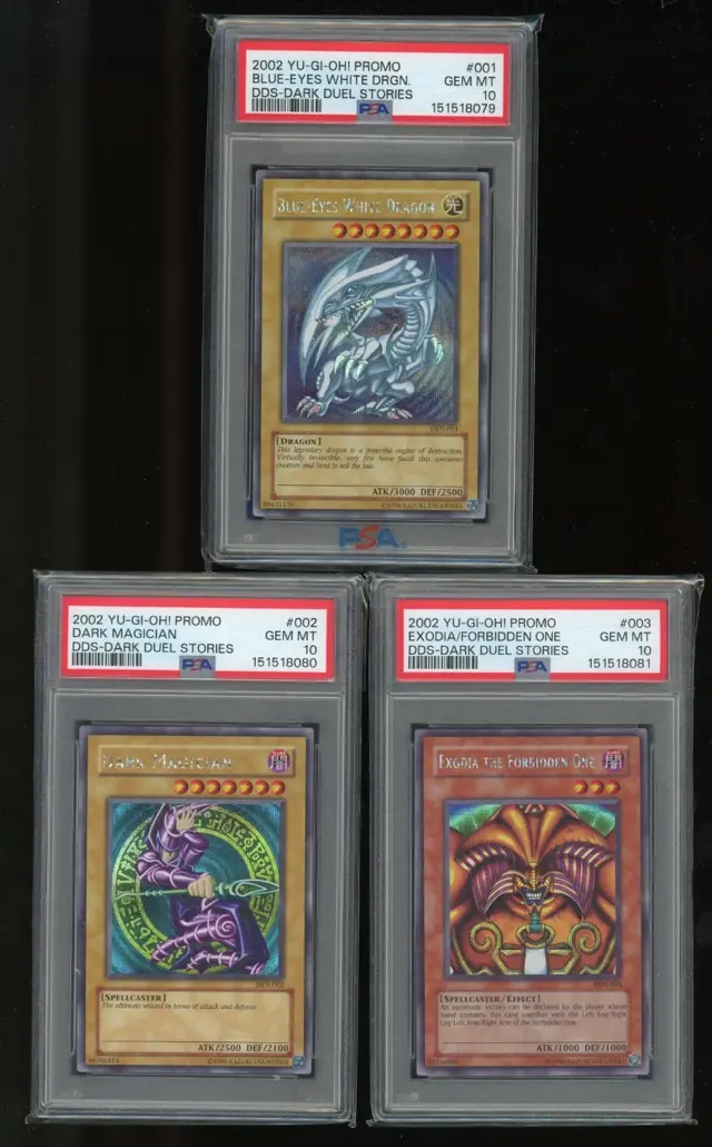 Yu-Gi-Oh Blue Eyes White Dragon Dark Magician Exodia DDS PSA 10 Sequential Set